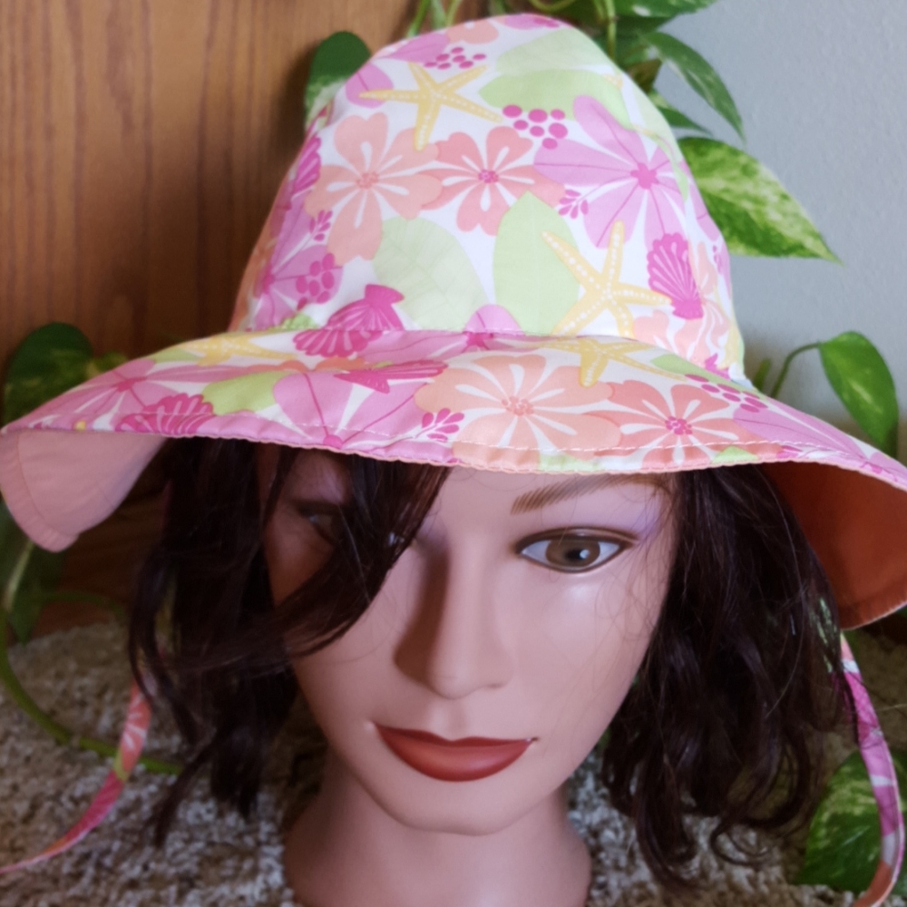 FINAL PRICE Girls kids sun hat, pastel flower pattern, size 2t-4t